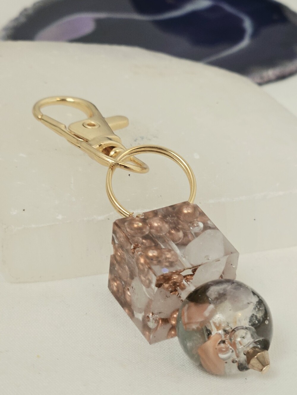 Handmade Orgonite Crystal Cube & Sphere Keychain ✨Bag Charm
